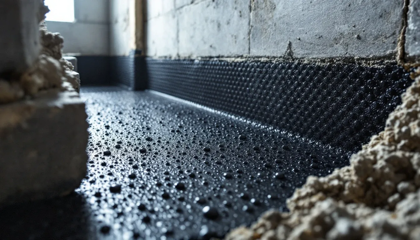 Cavity drain membrane in basement